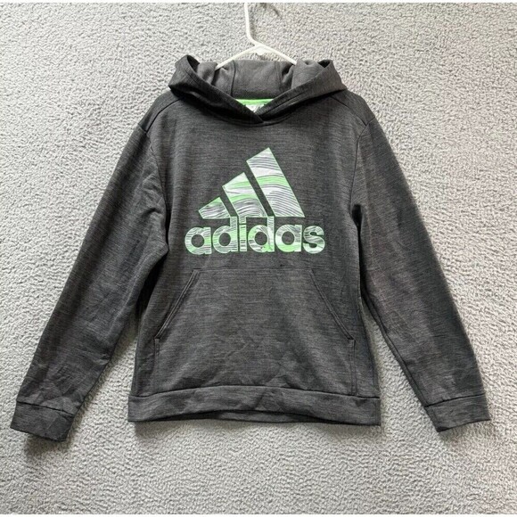 ADIDAS Youth Sweatshirt XL 18/20 Gray Green Pullover Hoodie - Picture 1 of 10